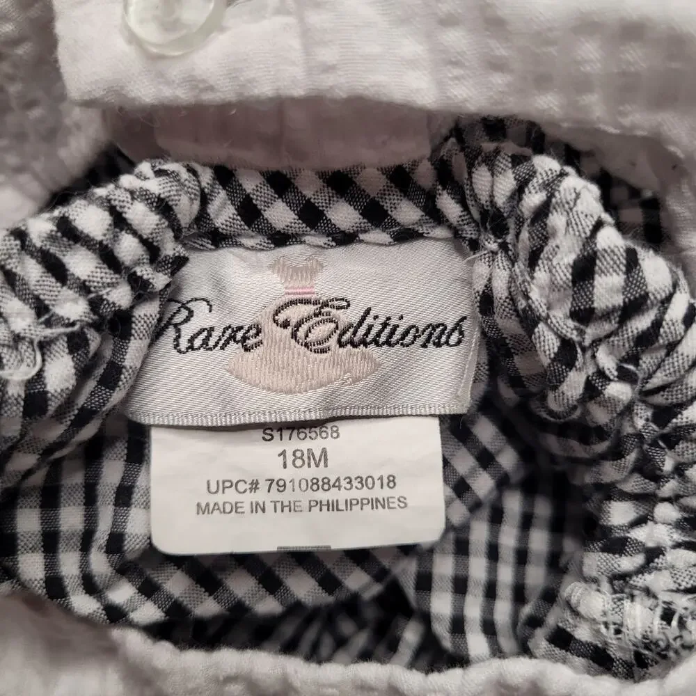 Rare‎ Editions Dress Girls 18 Months Black White Seersucker Check Bees Ruffles